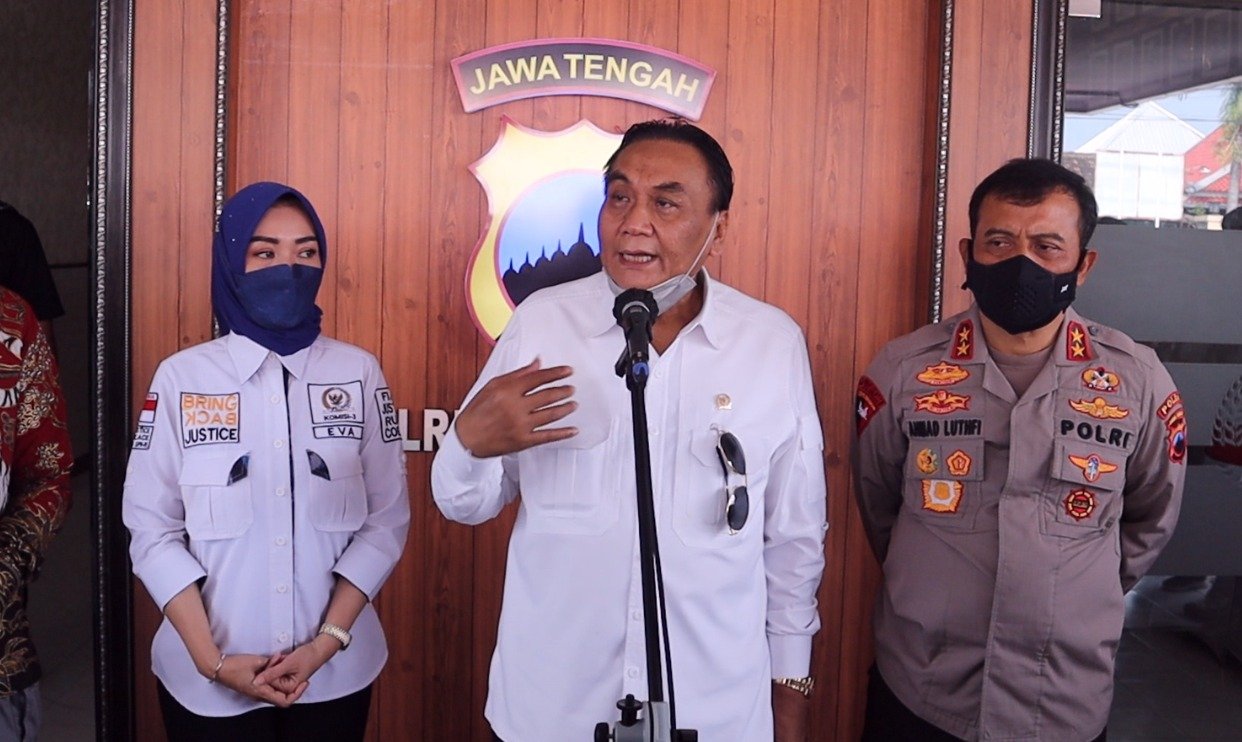 Bambang Wuryanto Anggota DPR RI Dari partai PDIP saat memberikan keterangan pers terkait Kasus penembakan terduga teroris Dokter Sunardi di Mapolres Sukoharjo Kamis 1703 Foto dok